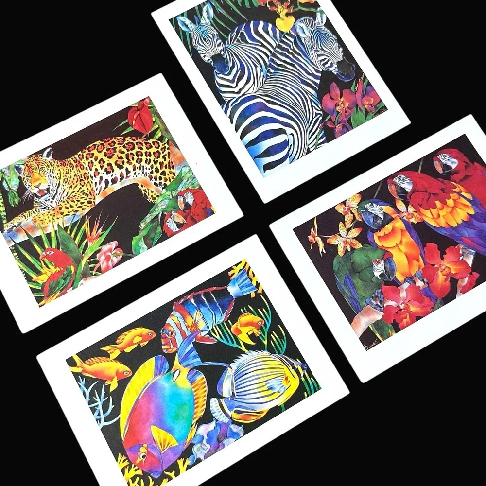 Vintage 1990 Barbara Wallace AMNH Wildlife Greeting Cards Set of 4 Leopard Zebra